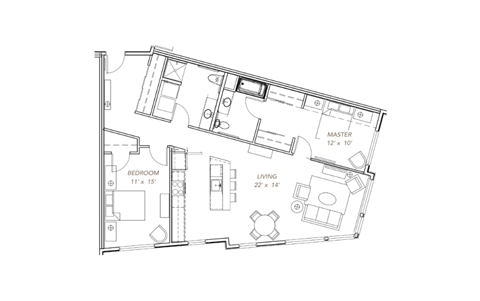 a floor plan of a small apartment with a bedroom and a living room